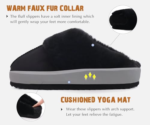 KuaiLu Womens House Platform Slippers Warm Faux Suede Fuzzy Thick Cushioned Yoga Foam Shoes Ladies Slipper Home Lightweight Slip on Indoor Outdoor Non-Slip Hard Sole4
