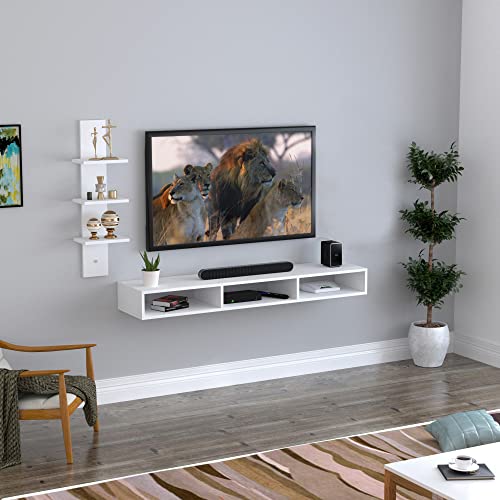 Image of Redwud Oscar Wooden TV Entertainment Unit /Set Top Box Stand /TV Cabinet for Wall /Living Room (White), 25 cm , 120 cm , 82 cm
