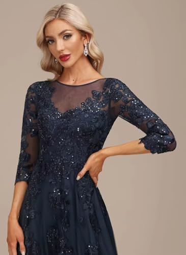 Lace Mother of The Bride Dress Long for Wedding Party Guest 3/4 Sleeves Formal Evening Gown JH0284