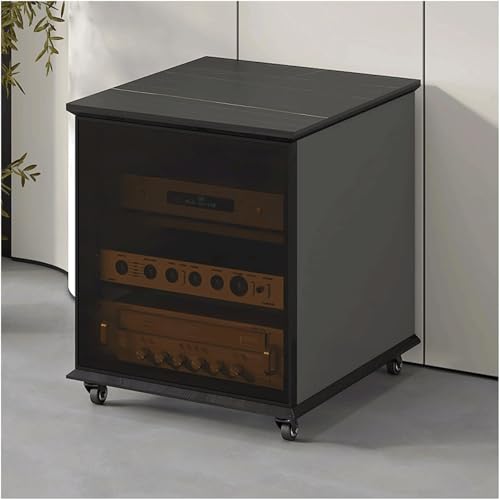 Estante multimedia de madera de 63,6 cm con ruedas, puerta y balda ajustable 2