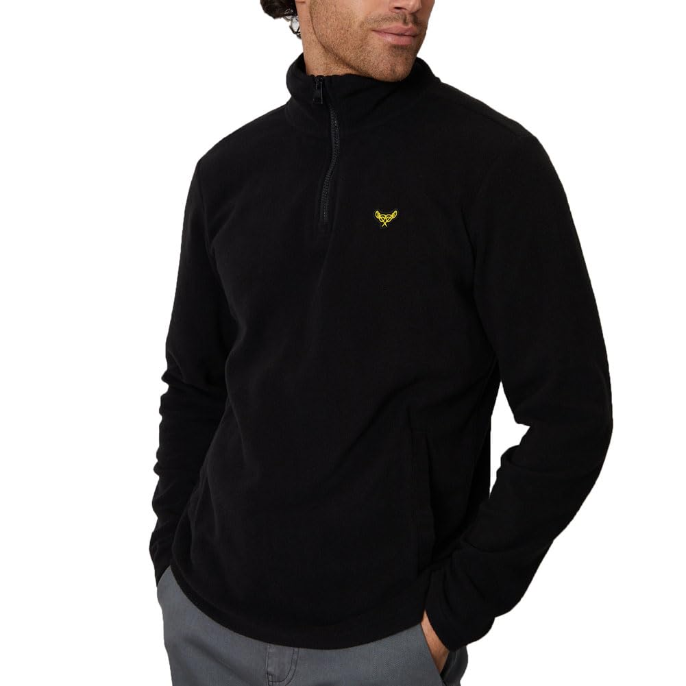 Threadbare 'Blade' Men's Quarter Zip Outdoors Pullover Fleece Sweatshirt, Black, M