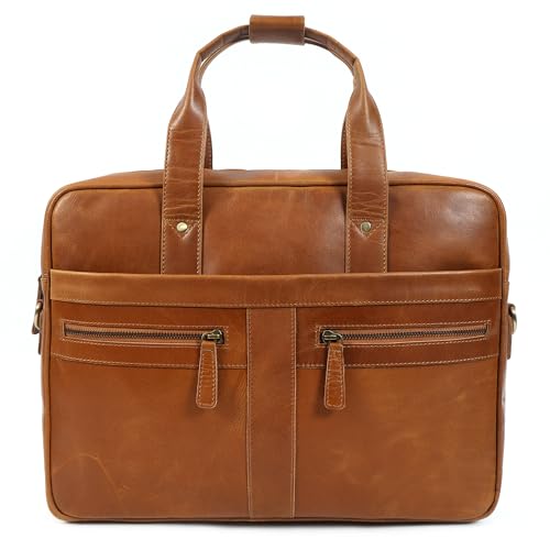 ELIZO Maletín de cuero para laptop de 16 pulgadas, bolsa de viaje para computadora para hombres y mujeres (bronceado), Beige Bronceado, 16 Inc