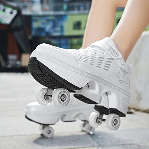 EMDPBD Sapatos de patins para meninos e meninas, patins multifuncionais deformação automática sapato