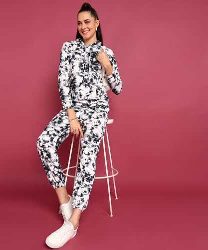 Image of POPWINGS Casual Self Design Solid Sweatshirt and Joggers Co-Ords Set for Women | Trendy Stylish Top and Bottom Set for Women | Women Hooded Sweatshirt and Joggers Set | Women Co Ords Set Summer Wear