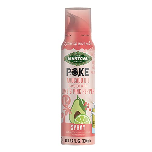 Mantova Poke Lime and Pink Pepper Flavored Avocado Oil Spray, 3.4 fl. oz. (Pack of 2), 100% Pure, Heart-Healthy Avocado Oil, Vegan-Friendly, Gluten-Free, Cholesterol-Free, Certified Kosher