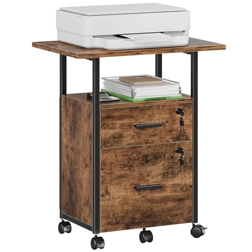 GYIIYUO 2 Wood Drawer Lockable File Cabinet with 22'' Extended Desktop, Mobile Filing Cabinet with...