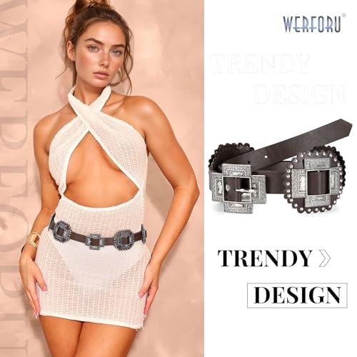 WERFORU Women Western Wide Belts Women Vintage Belt for Jeans Dresses Western Disc Waist Belts Boho Belt for Skirts2