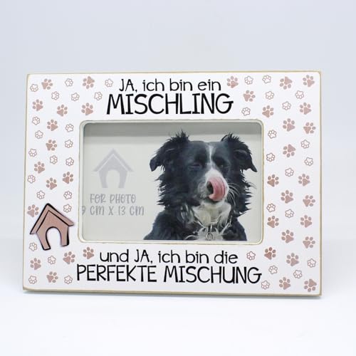 power gift MISCHLING - Bilderrahmen mit Mischlingshund Motiv und tollen Spruch. Rahmen mit Hund. Fotorahmen zum Aufstellen oder Aufhängen. Geschenk für Hunden Besitzer.