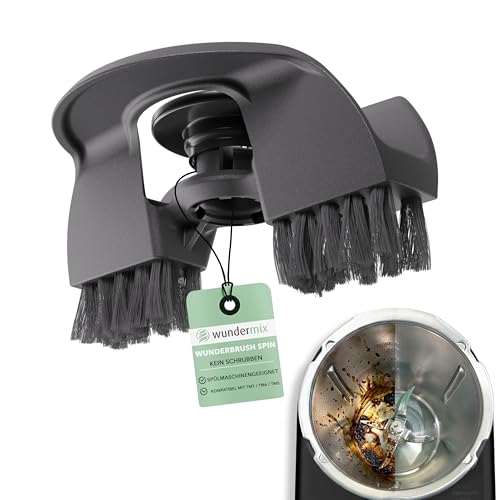 Wundermix WunderBrush Spin Reinigungsbürste für Thermomix TM7 TM6 TM5 Mixtopf-Bürste gegen Fett Teigreste und Eingebranntes spülmaschinengeeignet mit Klickverschluss Kunststoff schwarz