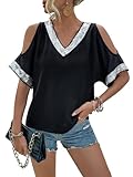 Verdusa Women's Sequin Cold Shoulder Dolman Sleeve Casual Blouse Top Black Medium