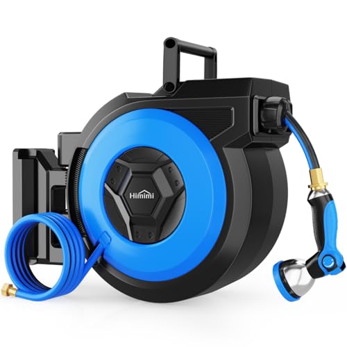Retractable Garden Hose Reel, 5/8' x 90FT Automatic Retractable Water Hose Reel Wall Mount, with 10-...