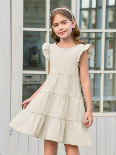Haloumoning Girls Ruffle Sleeveless Tie Back Dresses Kids Summer Twirly Flowy Cute Sundress 5-14 Years3