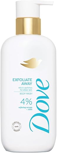 DOVE Exfoliate Away Serum Body Wash, 300 ml, for Refined and Silky Skin, with 4% Refining Serum + AHA, Dermatologist Co-Cr...