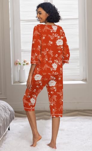 Image of PrinStory Womens Pajama Sets Capri Pjs Soft Lounge Sets XS-4XL