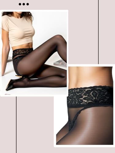 Charm and Attitude Sheer Tights for Women with Lace Top | Low Rise Stockings Pantyhose with Silicone Band3