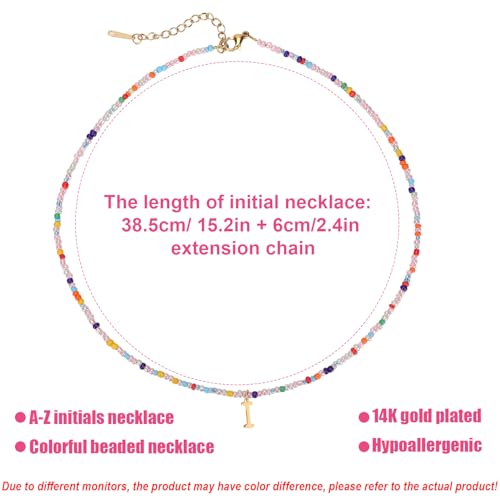 for Women Girls Letter PendantSummer Necklaces, Bohemian Beaded Necklace Colorful Beaded Initial Necklace Handmade Jewelry Gifts for Teens2