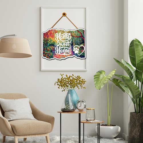 Image of GENXTRA Home Sweet Home Dog Paw Wall Decor - Colorful Forest Art Wooden Plaque for Living Room, Entryway & Pet Lovers