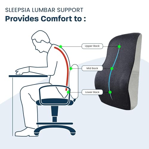 Image of Sleepsia Back Support for Office Chair with 1 Year Warranty Lumbar Support Pillow for Office Chair for Back Pain, Car Seat, Memory Foam (Black /Grey Lumbar Back Support (Gel Infused))