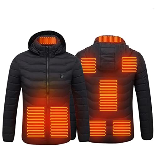 Electric Heated Jacket USB Heating Women Heated Clothing Winter Warm Down Cotton Jacket Hoodie(No Power Bank),XXXXL,Black