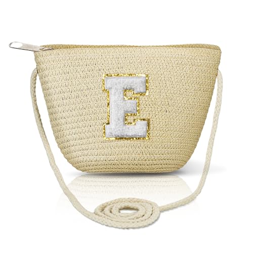 Straw Crossbody Bag for Women Summer Purses Initial Handmade Woven Beach Bag for Travel Vacation Personalized Birthday Gifts