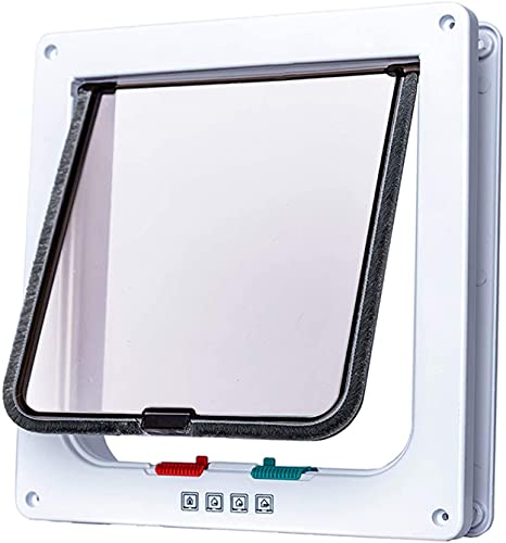 lucky treyvon Large Cat Door, (Outer Size 9.9 x 9.2 inch) 4 Way Locking Cat Flap Door for Interior Exterior, Pet Door, Compatible with Adult Cats and Small Dog