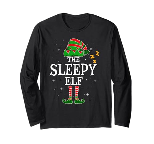 The Sleepy Elf Group Matching Family Christmas Holiday Funny Manga Larga