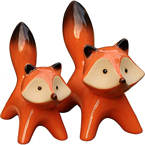 Figura de zorro cerámico rojo 2 piezas decorativas