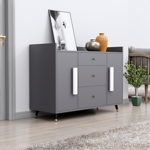 Image of Bniture Wooden Sideboard Cabinet for Living Room | Wooden Storage Cabinet with 2 Door & 3 Drawer | Engineered Wood Multipurpose Cabinet with Spacious Shelves for Home & Office | Slate Grey