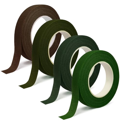 Floral Tape Flower for Bouquet Stem Wrapping Wedding, Mixed Color 4 Pack