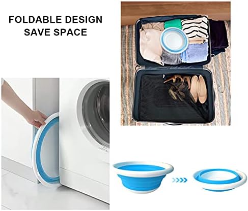  Folding Washbasin Up Bowl Round Washbasin Collapsible Round Washing Up Bowl Basin Washing Basket Folding Silicone Basin Bowl for Outdoor Travel Camping Hiking RV(Eye-catching Color) (Blue)