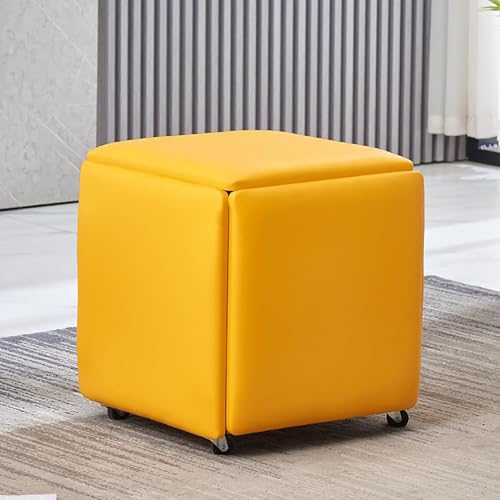 Taburete otomano 5 en 1 con ruedas giratorias, asiento apilable y reposapiés para sala de estar o comedor, asiento de piel sintética, 18 x 18 x 19 pulgadas