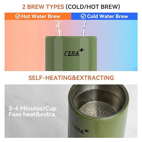 CERA+ Macchina per caffè espresso portatile elettrica con auto-riscaldamento in 3-4 minuti, mini macchina per il caffè da 20 bar con batteria ricaricabile(verde) - immagine 4