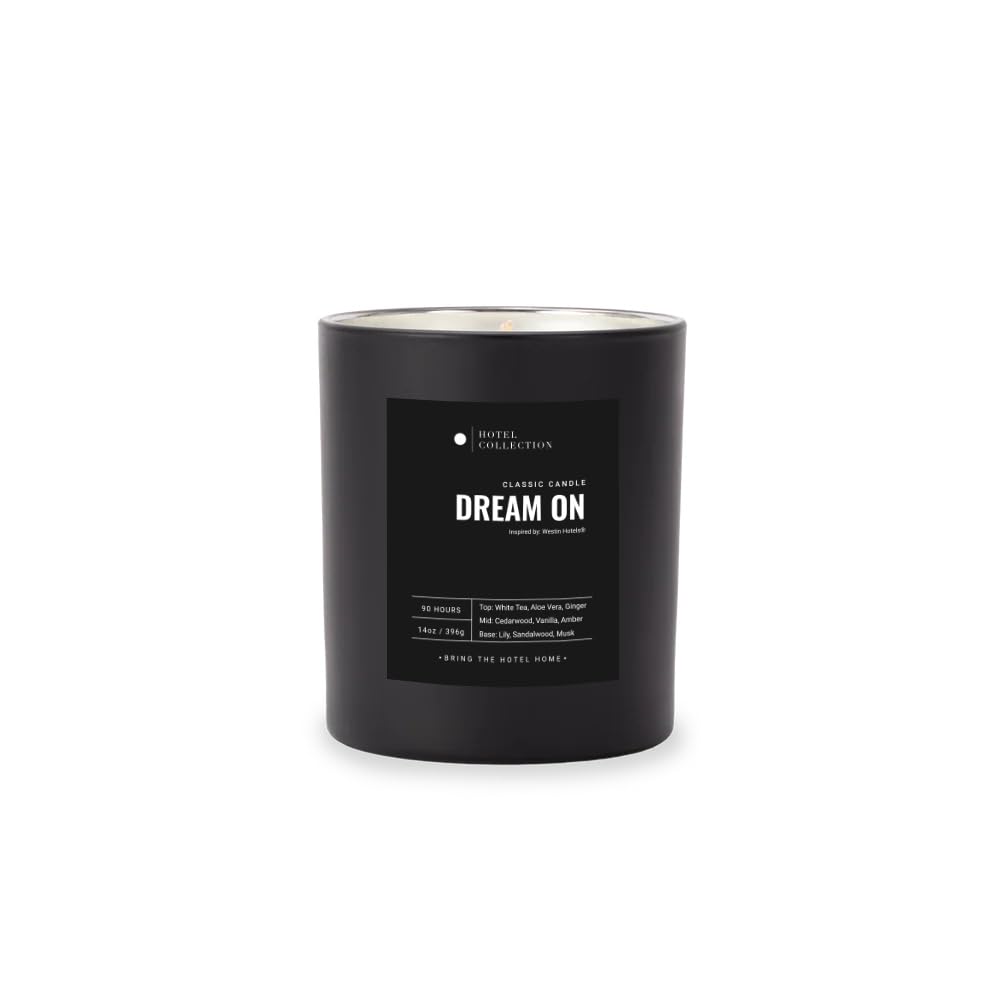 Hotel Collection - Dream On Single Wick Classic Candle - Hotel Inpsired Luxury Candle - 90 - Hours Burn Time - Hints of White Tea, Cedar, and Aloe Vera - 14 oz - Black