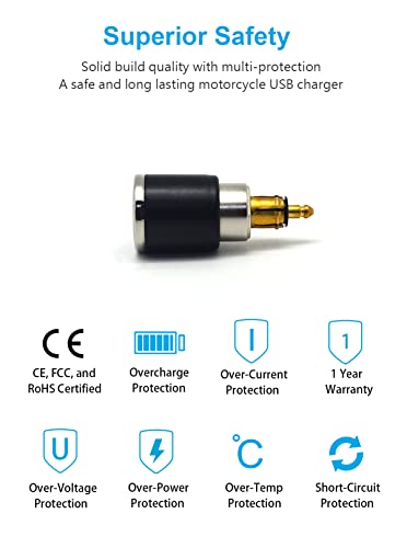 Image of Cliff Top 28W Hella /DIN Powerlet Motorcycle Charger, USB-C & USB-A, 12V /24V | 28W Type-C PD, 2A USB-A port, waterproof Hella DIN /Powerlet plug, 12V-24V fit, compatible with BMW Ducati Triumph, phone /GPS