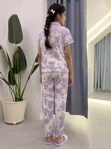 Image of Li'l Tomatoes Girls 100% Cotton Night Suit Set | Half Sleeve Shirt & Pyjama Set | Soft & Breathable Sleepwear | Casual Summer Wear | 9-16 Years