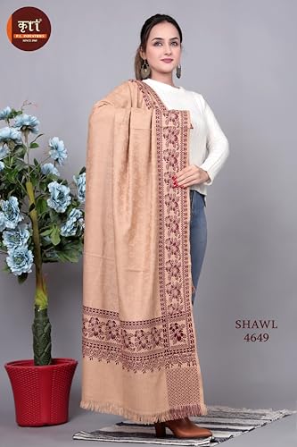 Image of KRITI Paisley Design Woollen Beige Color Shawl For Women