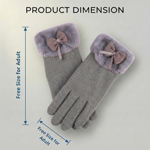 Image of Kraptick Women's Winter Woolen Gloves - Premium Thermal Fleece Lined Touchscreen Hand Warmer Gloves for Cold Weather, Cycling & Driving Soft Fur Cable Knit Elastic Mittens (Free Size, Purple Bow)-6