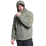 LANGWEI Grün,M,Herren Polar Fleece Jacke Vollzeig mit Kapuze weich warm warme Taktische Jagdweichschalenhülle Fischerei Kleidung