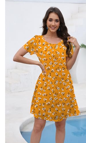 Image of COSSEN Women's Summer 2026 Casual Tshirt Dress Crew Neck Short Sleeve with Pockets Flowy Loose Swing A-Line Sundress