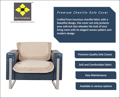 Image of Premium Chenille Woven Anti-Slip 1 Seater Sofa Cover | L-Shape Sofa Seat Protector for Living Room | Durable & Stylish Slipcover - Beige 3D