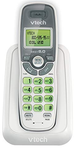 VTech CS6114 DECT 6.0 Cordless Phone with Caller ID/Call Waiting, White/Grey with 1 Handset