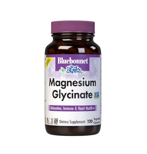 Bluebonnet Nutrition Magnesium Glycinate 400mg Maximum Absorption Mineral Complex Supports Energy Production & Enzyme Function - Non-GMO Soy-Free Gluten-Free - 120 Veggie Capsules