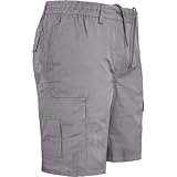 Turnhout Mens Premium Plain Elasticated Waist Shorts Cargo Combat Casual Summer Cotton Multi Pockets Pants Plus Size M L XL XXL 3XL 4XL 5XL 6XL, Grey, XL