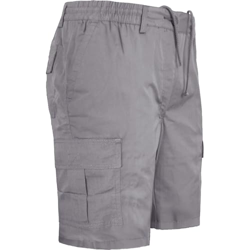Turnhout Mens Premium Plain Elasticated Waist Shorts Cargo Combat Casual Summer Cotton Multi Pockets Pants Plus Size M L XL XXL 3XL 4XL 5XL 6XL, Grey, L
