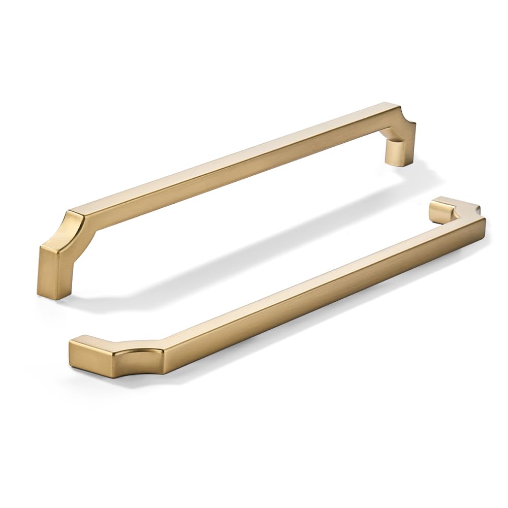 khtumeware 5-Pack 256mm Satin Brass Cabinet Pulls, Solid Zinc Alloy Heavy-Duty Handles for Kitchen/Bathroom Cabinets, Drawers & Cupboards (10 Inch Center to Center)