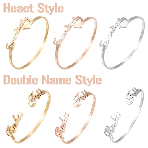 Personalized Cuff Bracelet Personalized Bangle with Heart or Double Name Design Engraved Message, Quote or Name Silver, Gold or Rose Gold Colors Thoughtful Jewelry Gift for Birthday, Anniversary, Valentine’s Day4