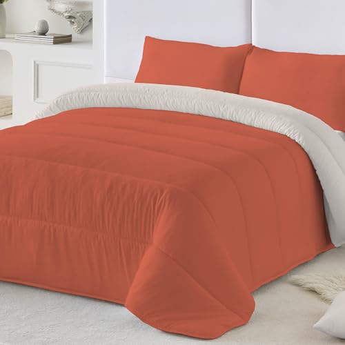 NATURALS - Edredón Nórdico 300 Gramos Liso Bicolor - Reversible - Microfibra Extrasuave - Acolchado Gran Confort y Transpirable - Ginger/Piedra - Cama 90/105 (180x260 cm) - Fabricado en España
