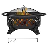 Outdoor Fire Pit 36 Inch Large Wood Burning with Lid Poker, Heavy Duty Round BBQ Firepit & Cold Rolled Steel for Outside, Patio, Picnic, Party