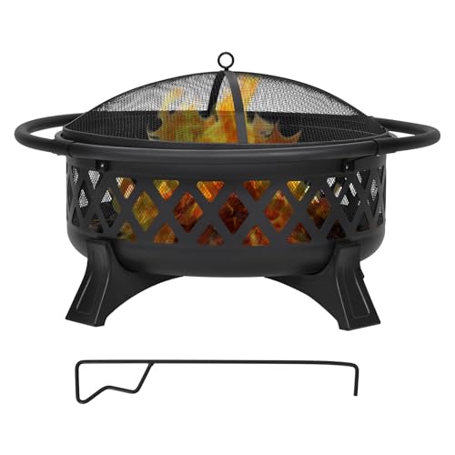 Outdoor Fire Pit 36 Inch Large Wood Burning with Lid Poker, Heavy Duty Round BBQ Firepit & Cold Rolled Steel for Outside, Patio, Picnic, Party, Black
