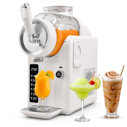 SYINTAO Slushie Machine No Ice Needed, 2-in-1 Frozen Drink & Soft Serve Ice Cream Maker, Self-Chilling Slushy Maker with 5 Presets, LED Display & Auto Clean for Home & Party (White)
